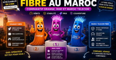 Comparatif des meilleures offres fibre au Maroc en 2026 entre Orange, inwi et Maroc Telecom avec analyse des débits, prix, couverture FTTH et éligibilité fibre optique