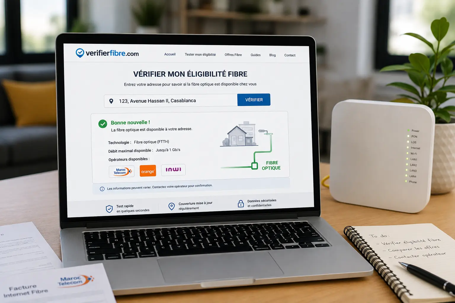 Test d’éligibilité fibre optique au Maroc en 2026 via verifierfibre.com